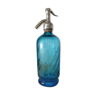 Old twisted blue glass siphon