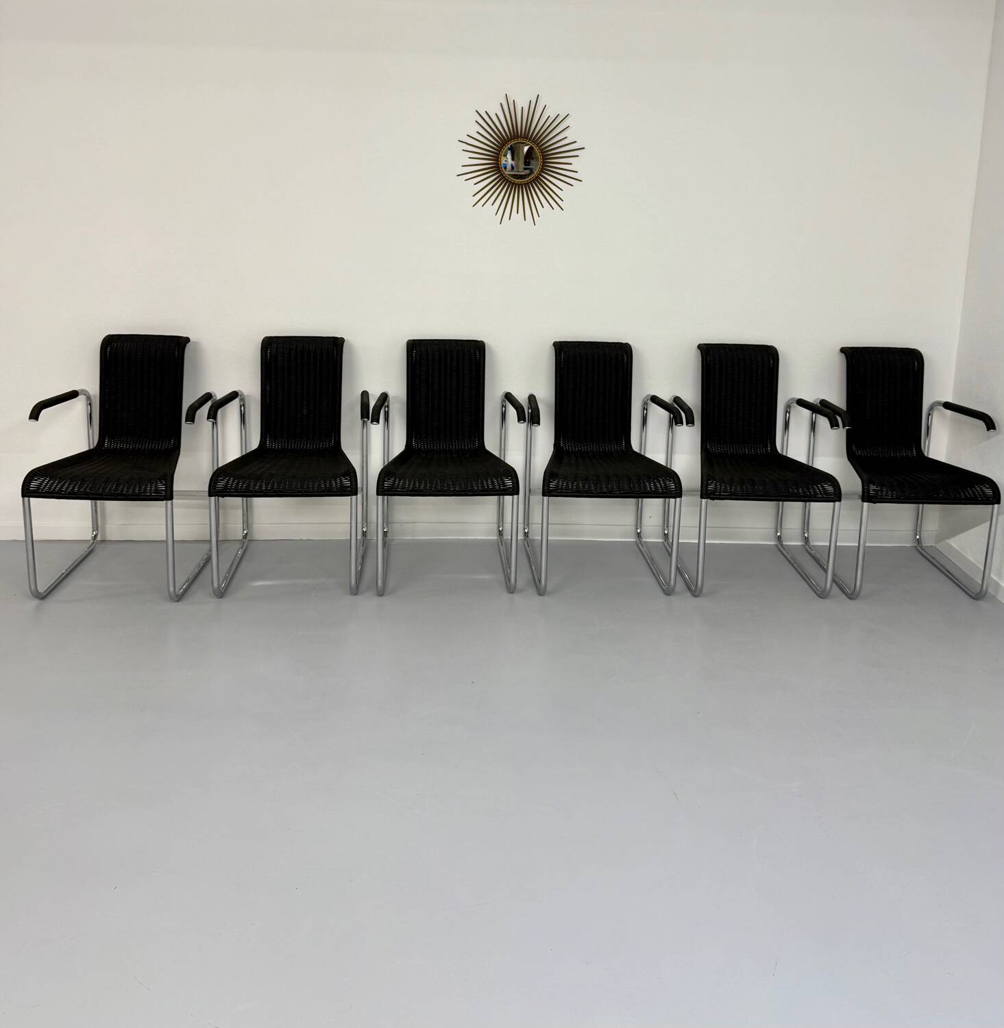 6 black tubular chairs design by Axel Bruchhäuser model D20 bauhaus