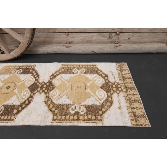 1970s Turkish Hand-Knotted Wool Cotton Beige Runner Rug 73x310