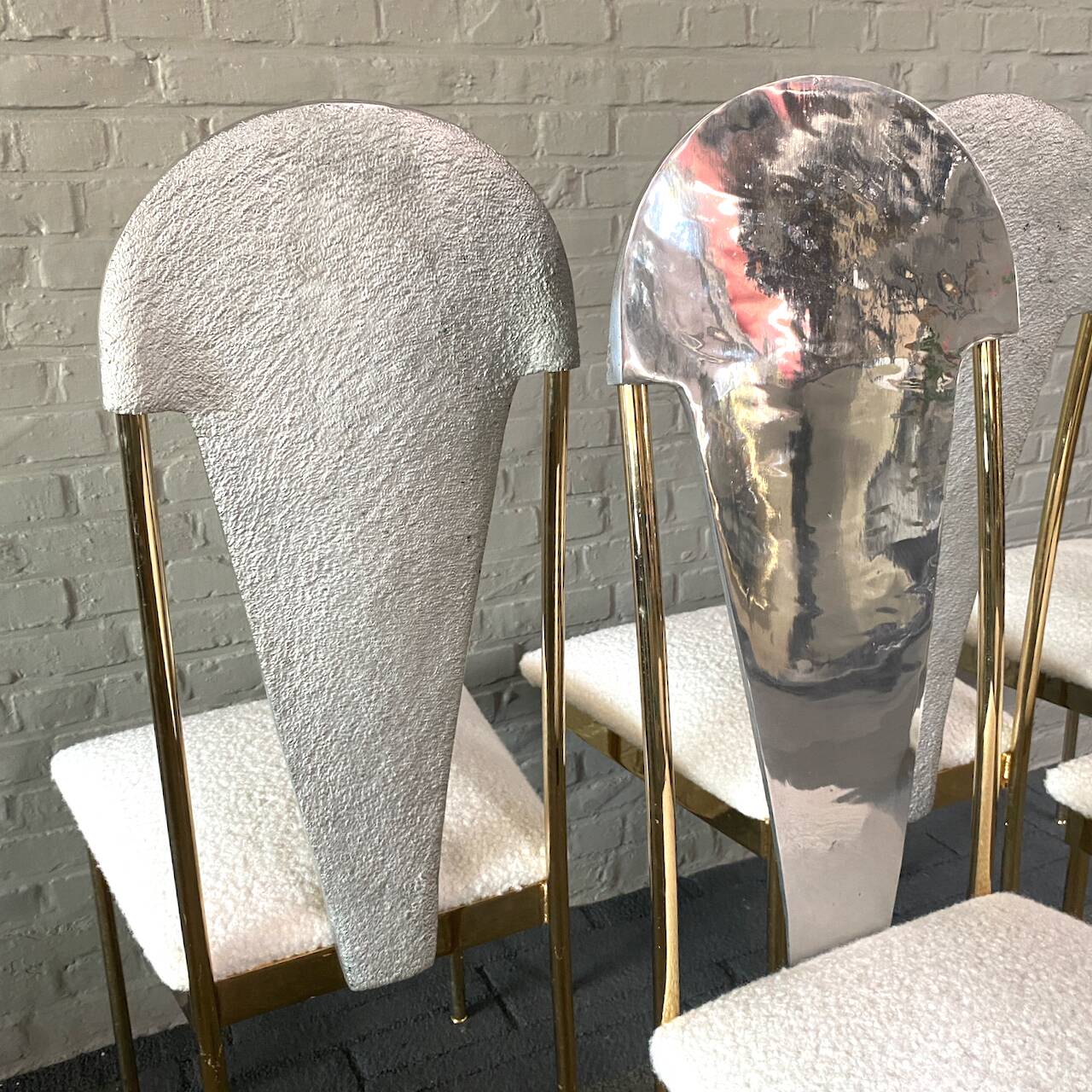 Set of 6 glamorous 'noble pen shell back' dining chairs - late 1980's