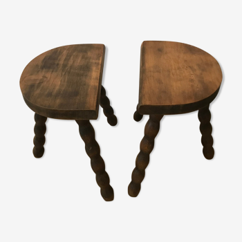 Paire de tabouret de traite en bois