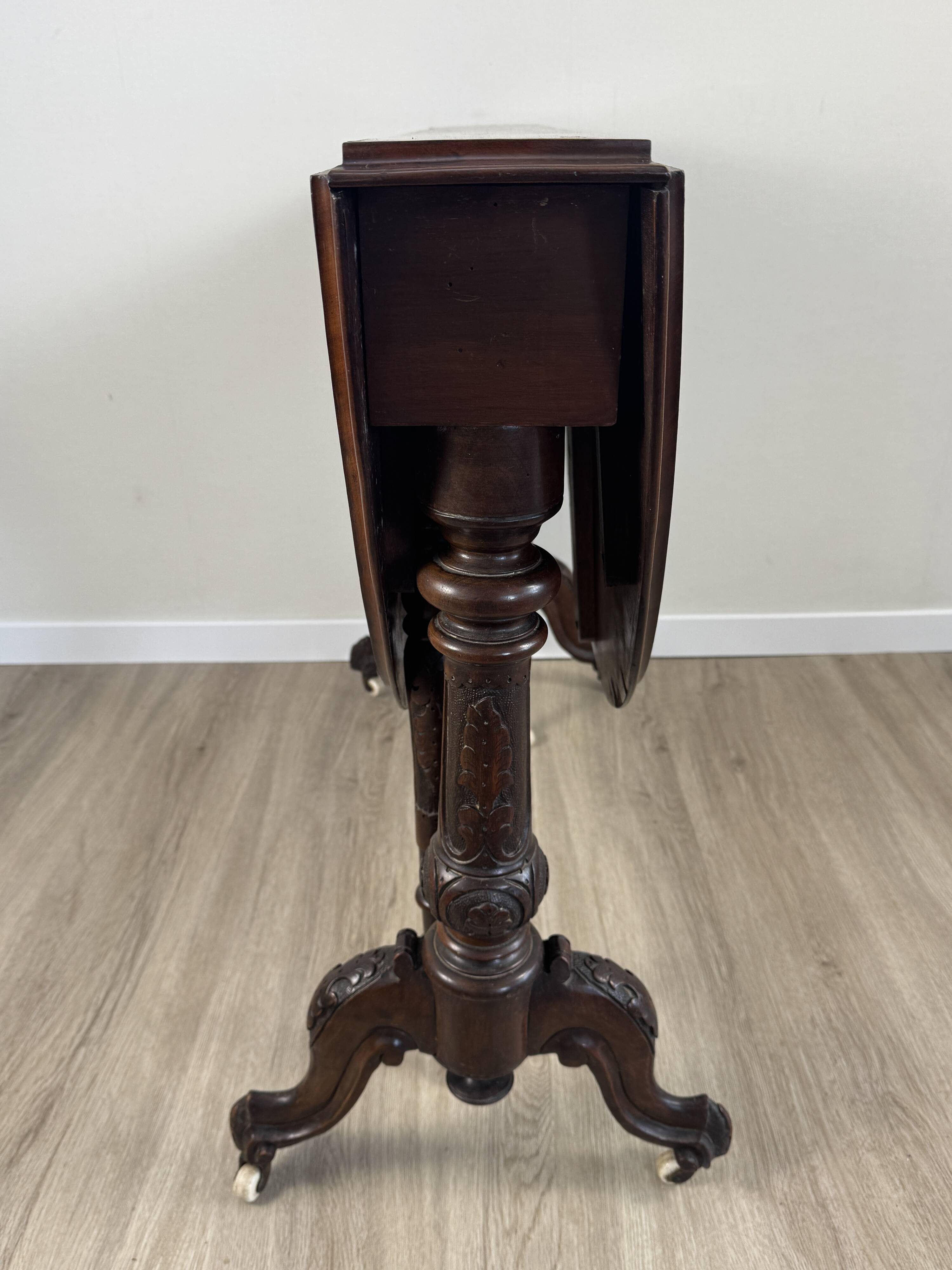 Victorian Sutherland table — walnut burl inlaid top