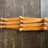 Vintage Wall-Mounted Extendable Coat Rack x10 Wooden Hooks