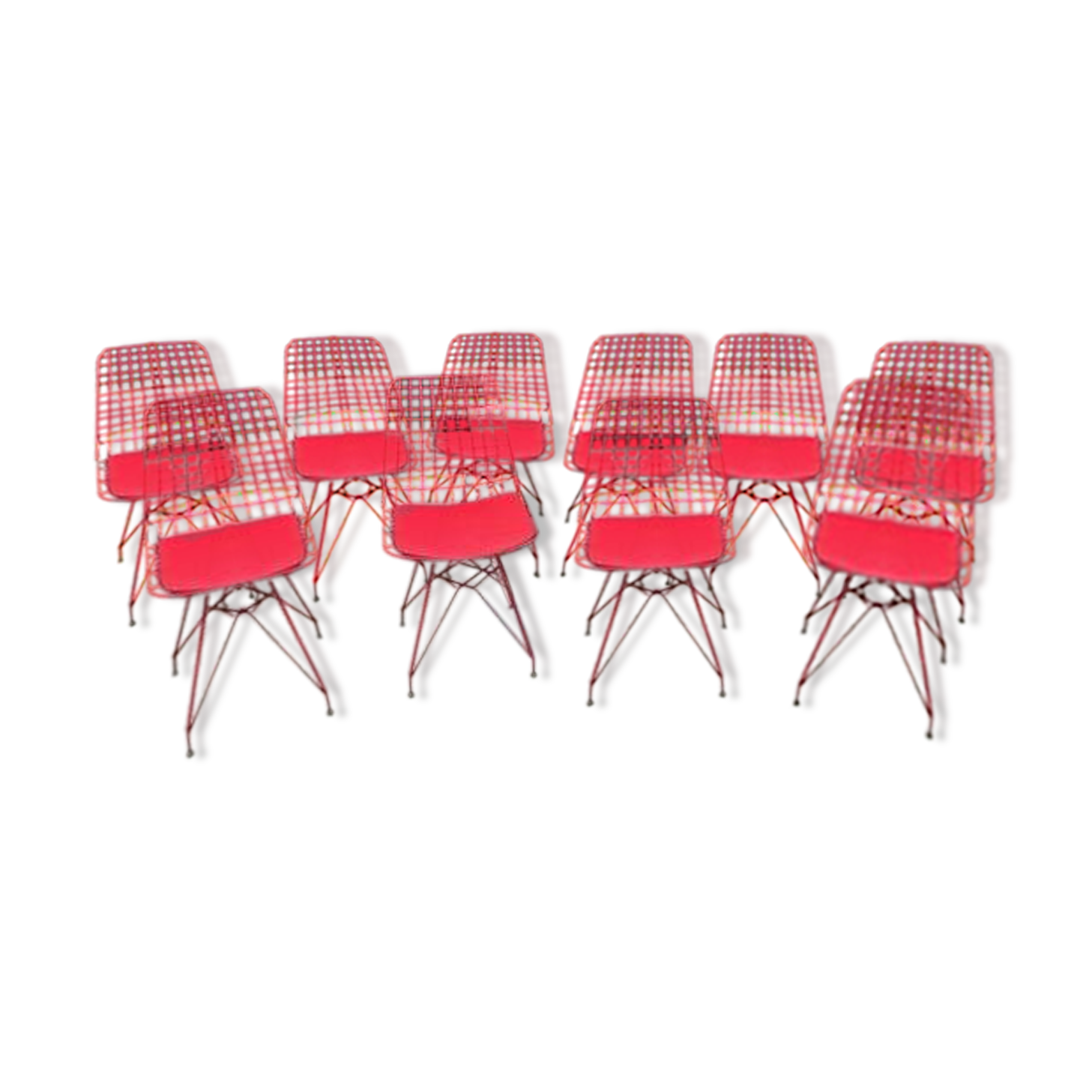 Suite of 10 metal chairs