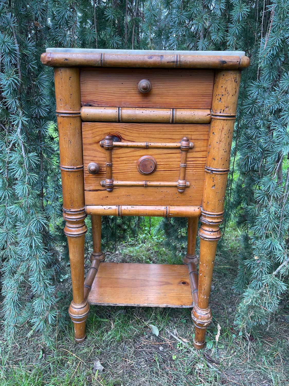 Bamboo and marble bedside table