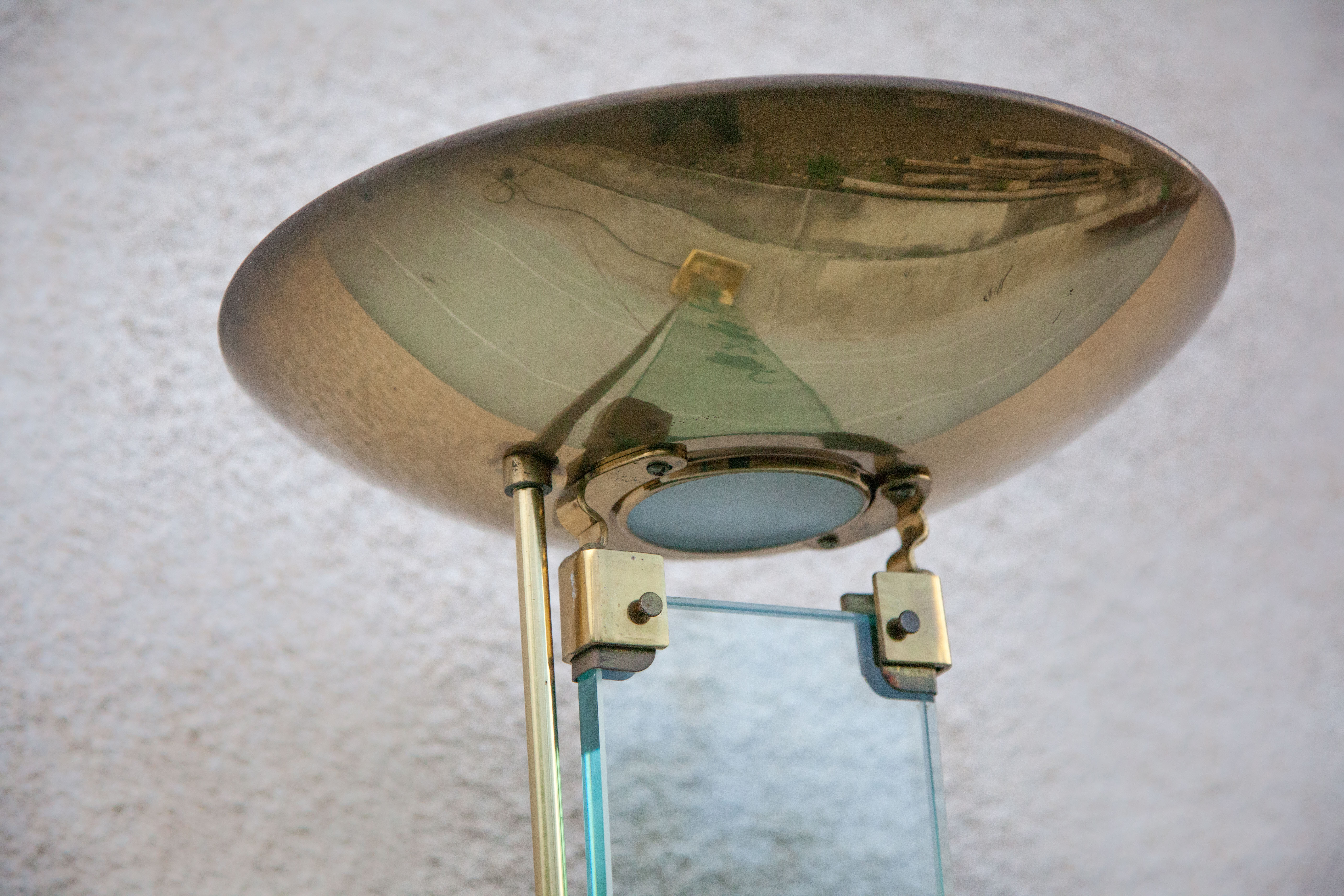 Floor lamp, brass halogen and engraved glass, attributed to Max Baguara, design lamp, 80's