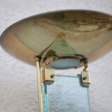 Floor lamp, brass halogen and engraved glass, attributed to Max Baguara, design lamp, 80's