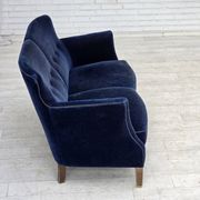 1960s, Danish 2-seater sofa. dark blue furniture velour.
