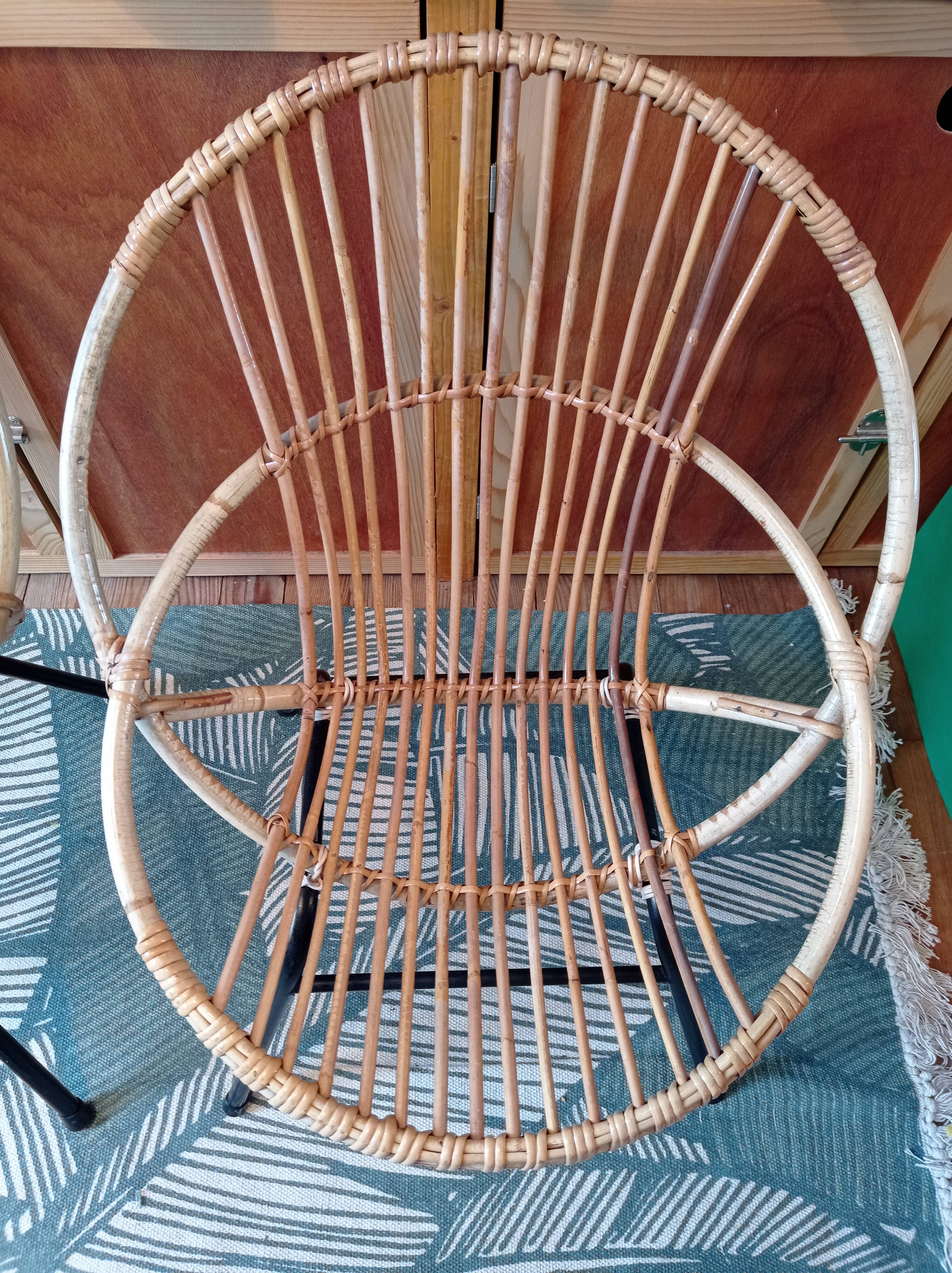 Pair of rattan shell armchairs
