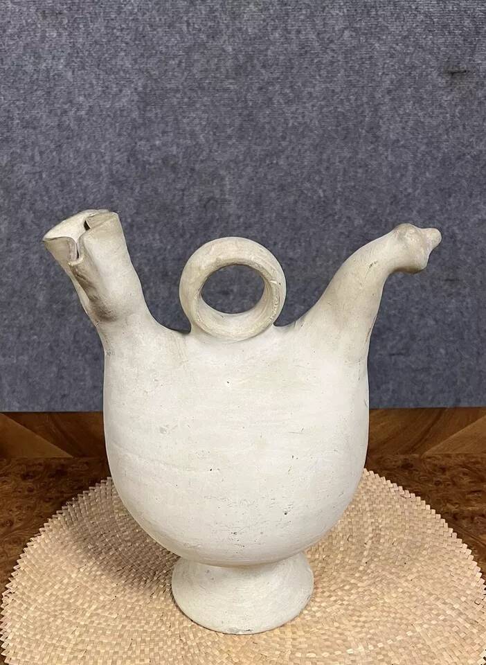 Antique Spanish water jug in terracotta or white pottery circa 1900