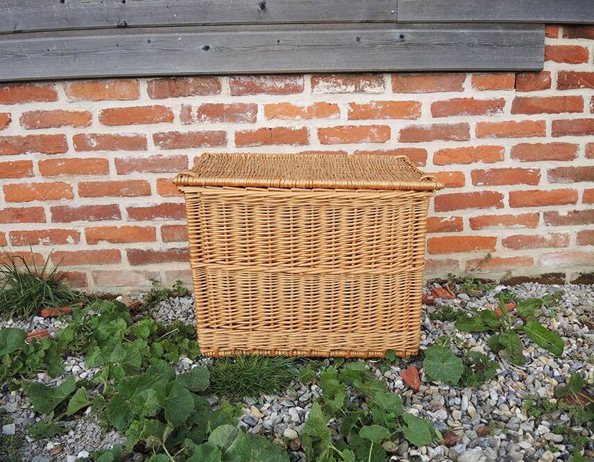Ancien coffre / malle en osier clair tressé