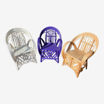 Trio de fauteuils de jardin en rotin