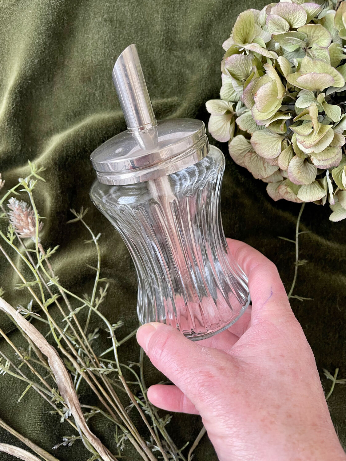 Verseuse sucre verre et inox vintage