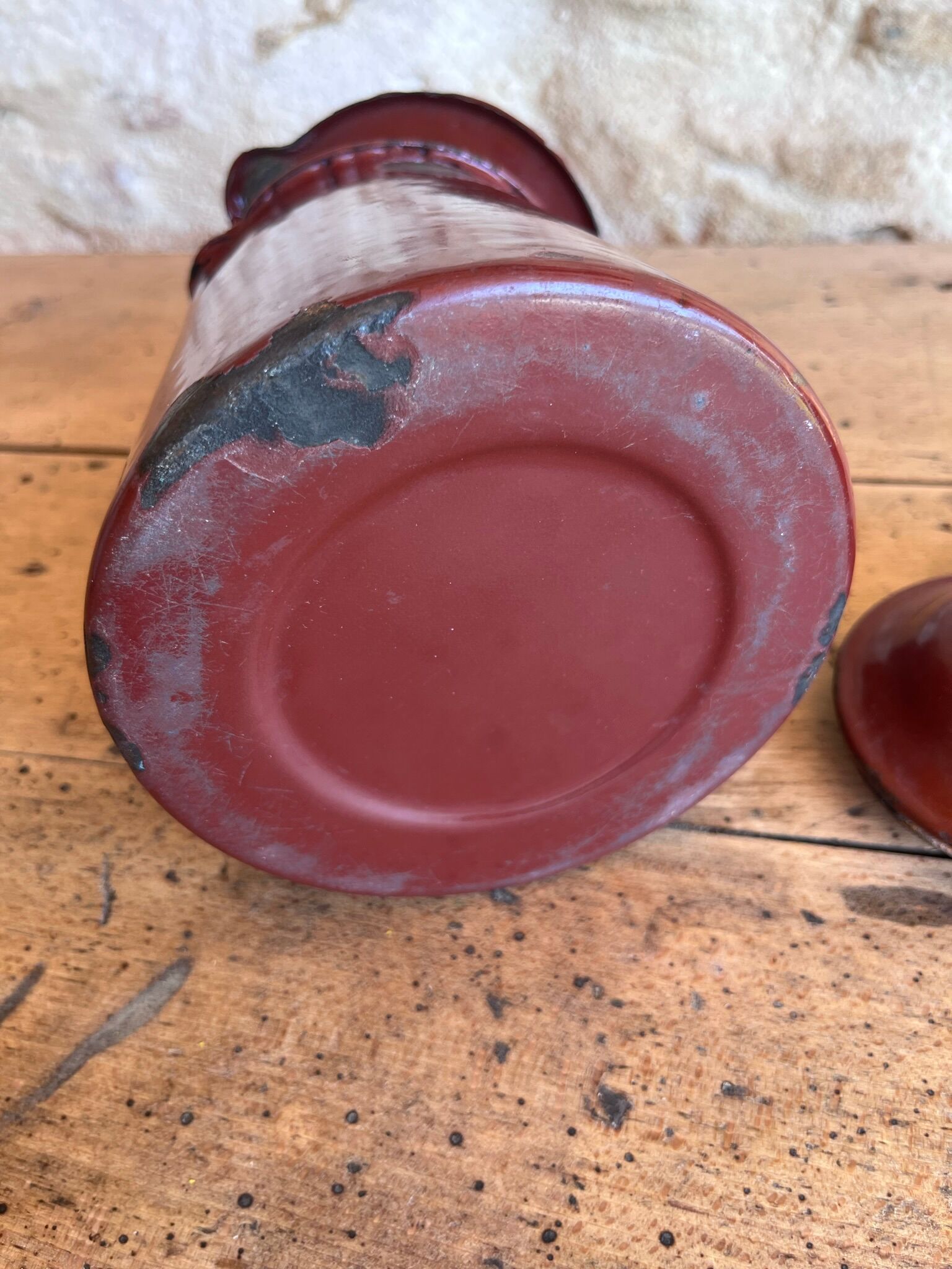 Vintage enameled coffee maker and milk jug