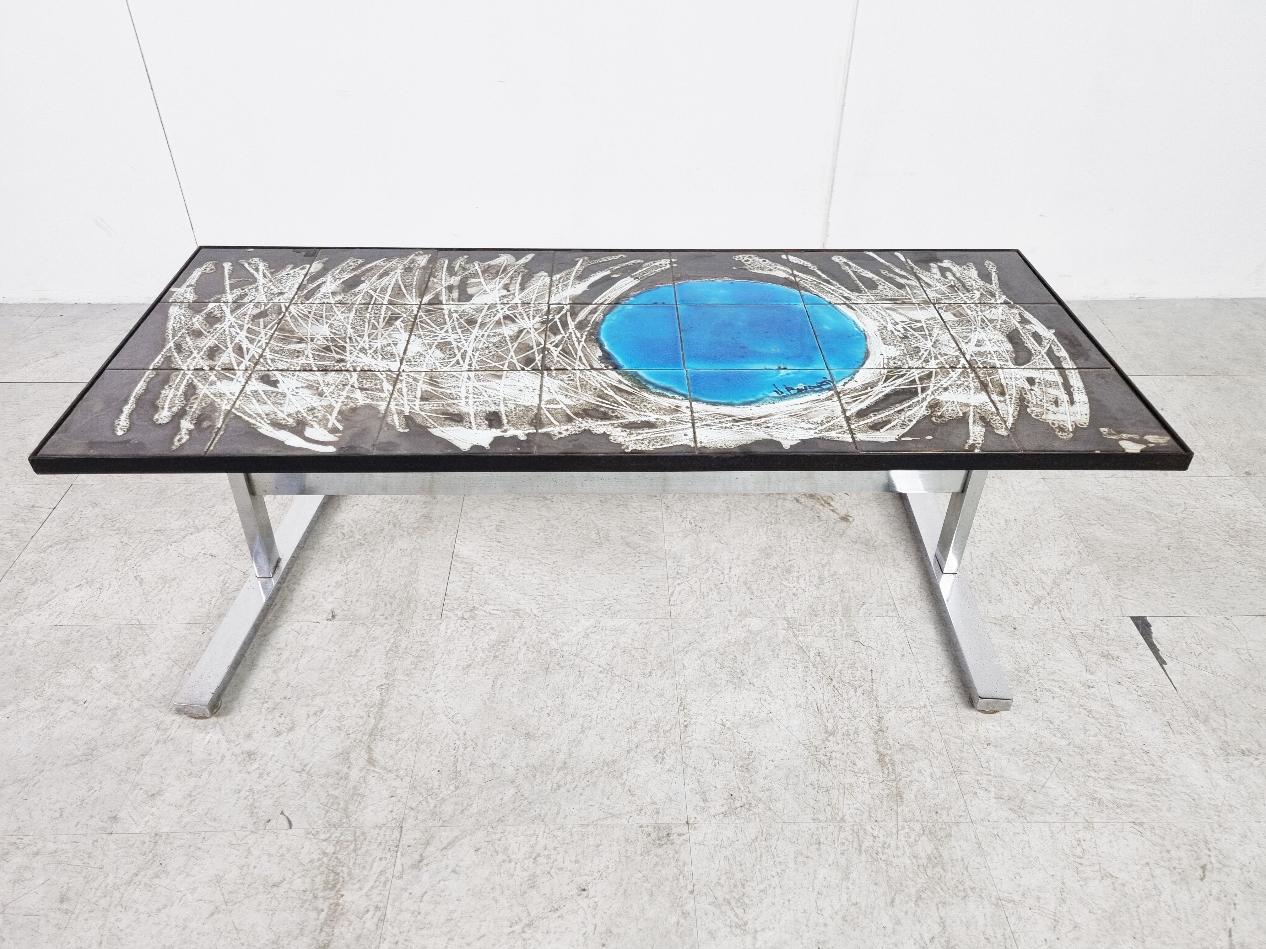 Mid-century ceramic coffee table by Julien de Covemaker, known as "Belarti", ceramist in Ostend
