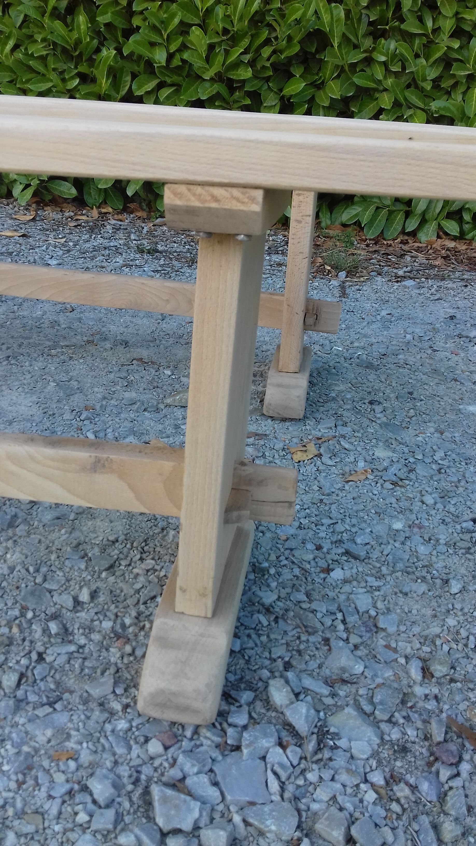 Large pairs of raw oak wooden benches