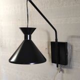 Applique avec potence articulée et abat-jour diabolo en métal noir