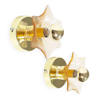 Pair of Murano Glass and brass wall lamps by Sische, Germany 1970's