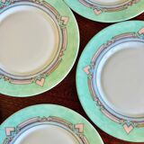 Assiettes à dessert rétro vert d’eau, corail poudre