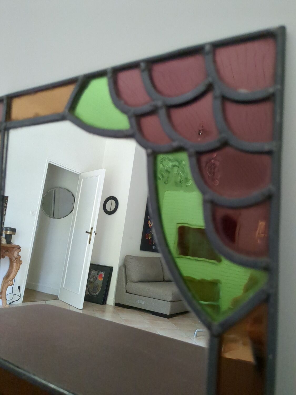 Ancien miroir vitrail antique french work