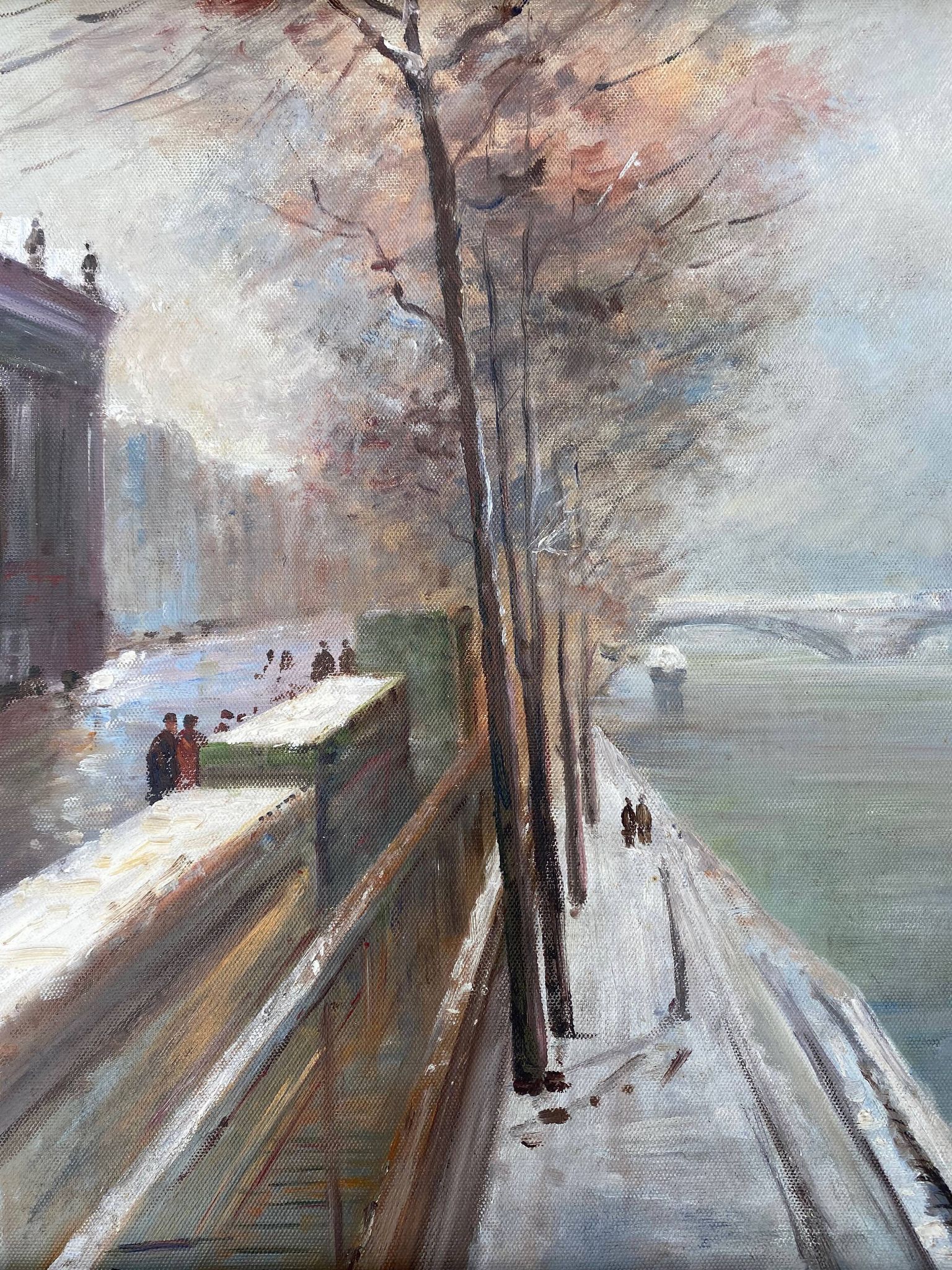 Tableau hst "quai de seine, paris en hiver" école h. a. schaeffer - g.m. + cadre