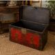 Antique Chinese Red Lacquered Trunk with Hand-Painted Floral Decorations