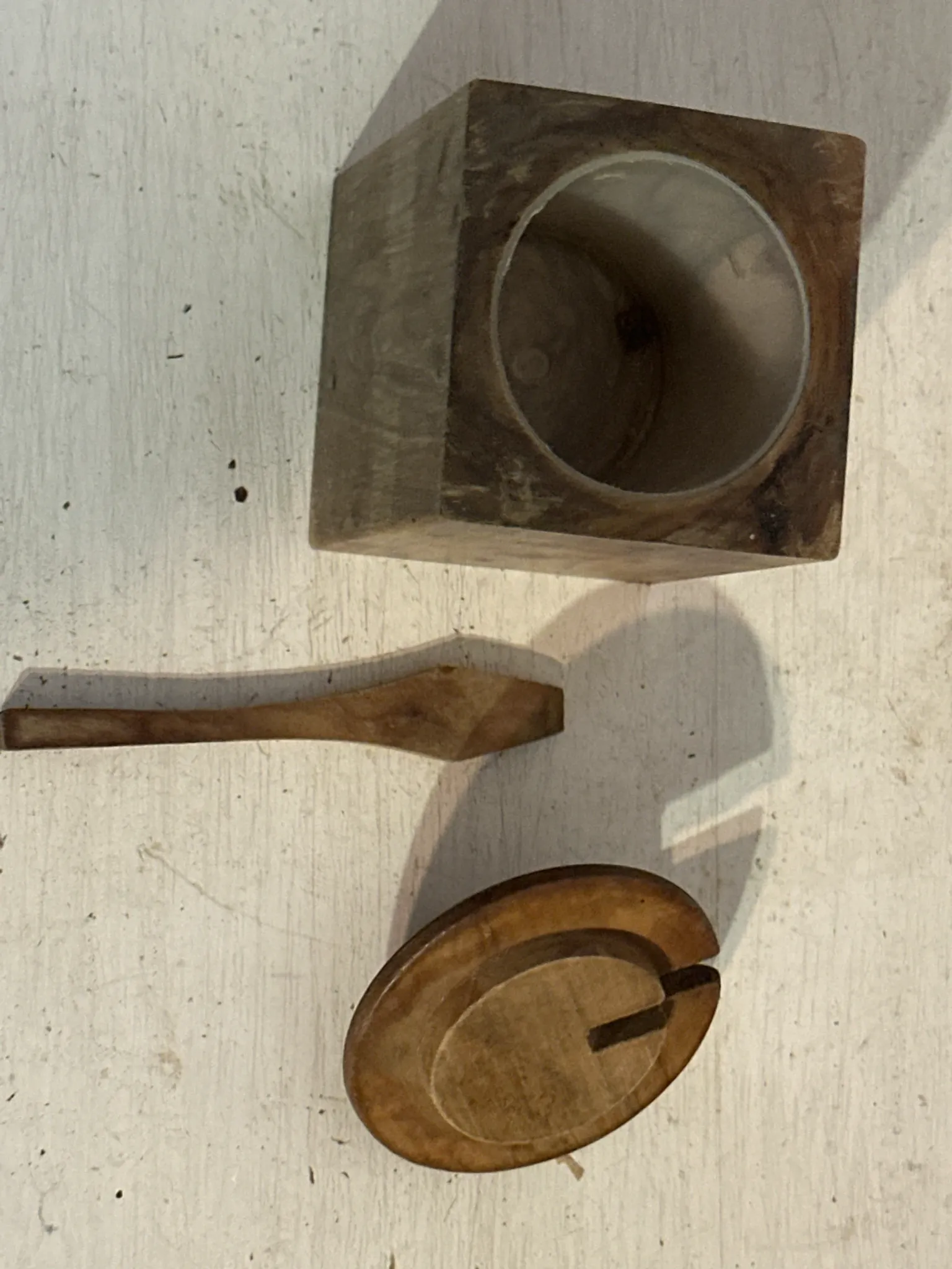 Service à condiments brutaliste en bois – Mid-Century années 50