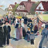 Painting "Fête alsacienne" original gouache 1928 coll. J.F. Devalliere