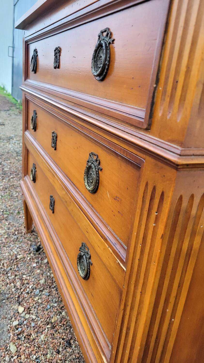 Louis xvi style chest of drawers in cherry wood 3 drawers