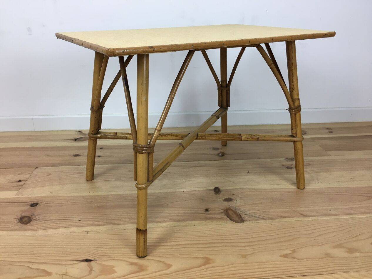 Table d'appoint en rotin vintage, années 60