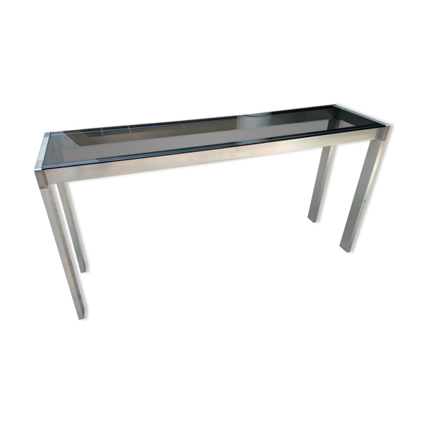 Console en inox et verre fumé - 1970