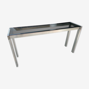 Stainless steel console and smoked glass - 1970