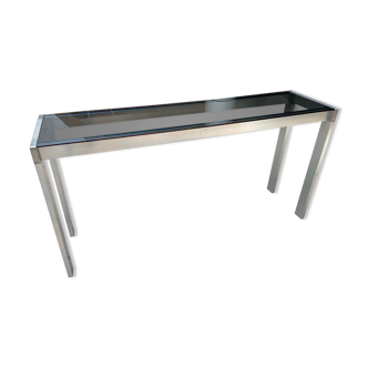 Stainless steel console and smoked glass - 1970