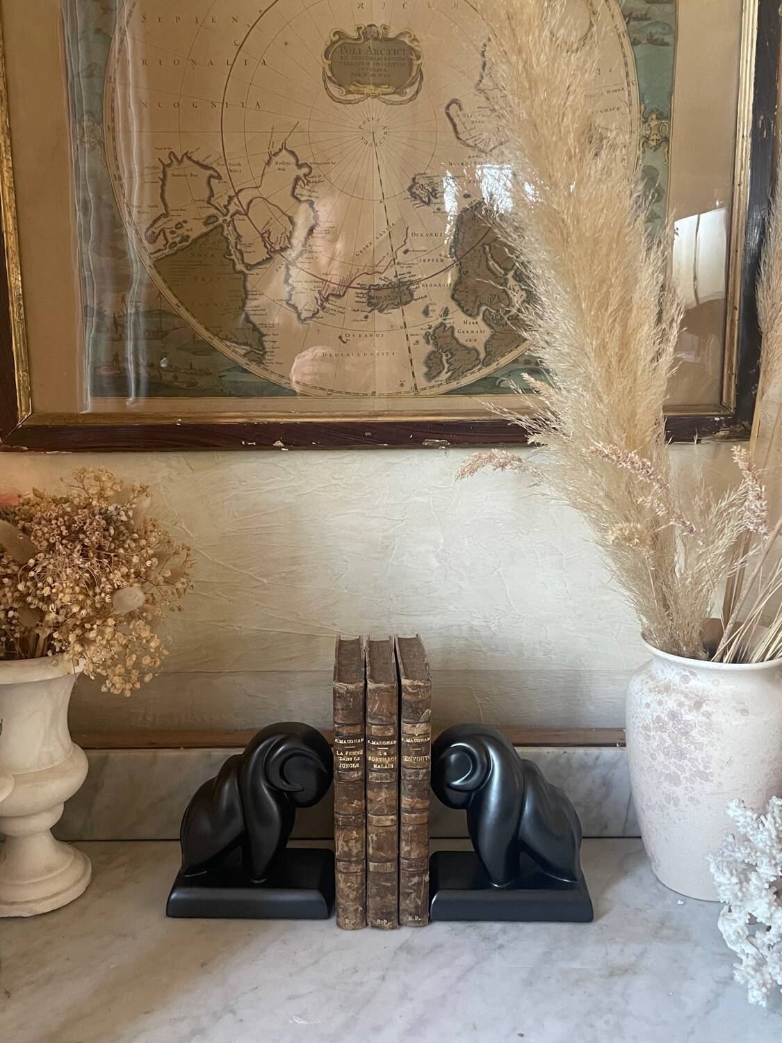 Pair of CAB Art Deco Ceramic Ram Bookends