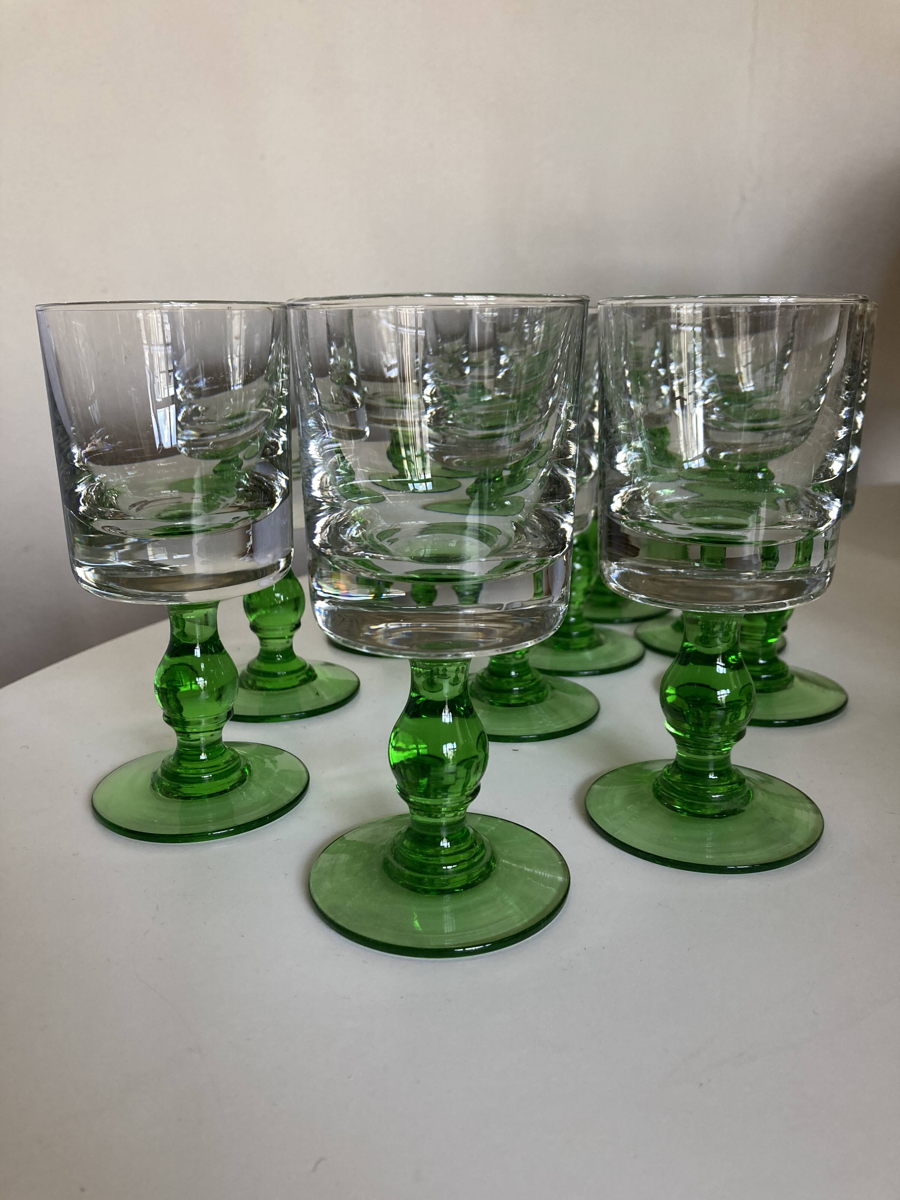 Set of 12 massive stemmed tumbler glasses 1960