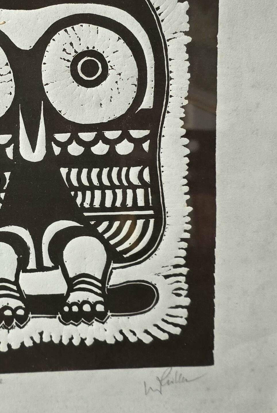 Eugène Fidler (1910-1990) Linocut "The Owl" 1987