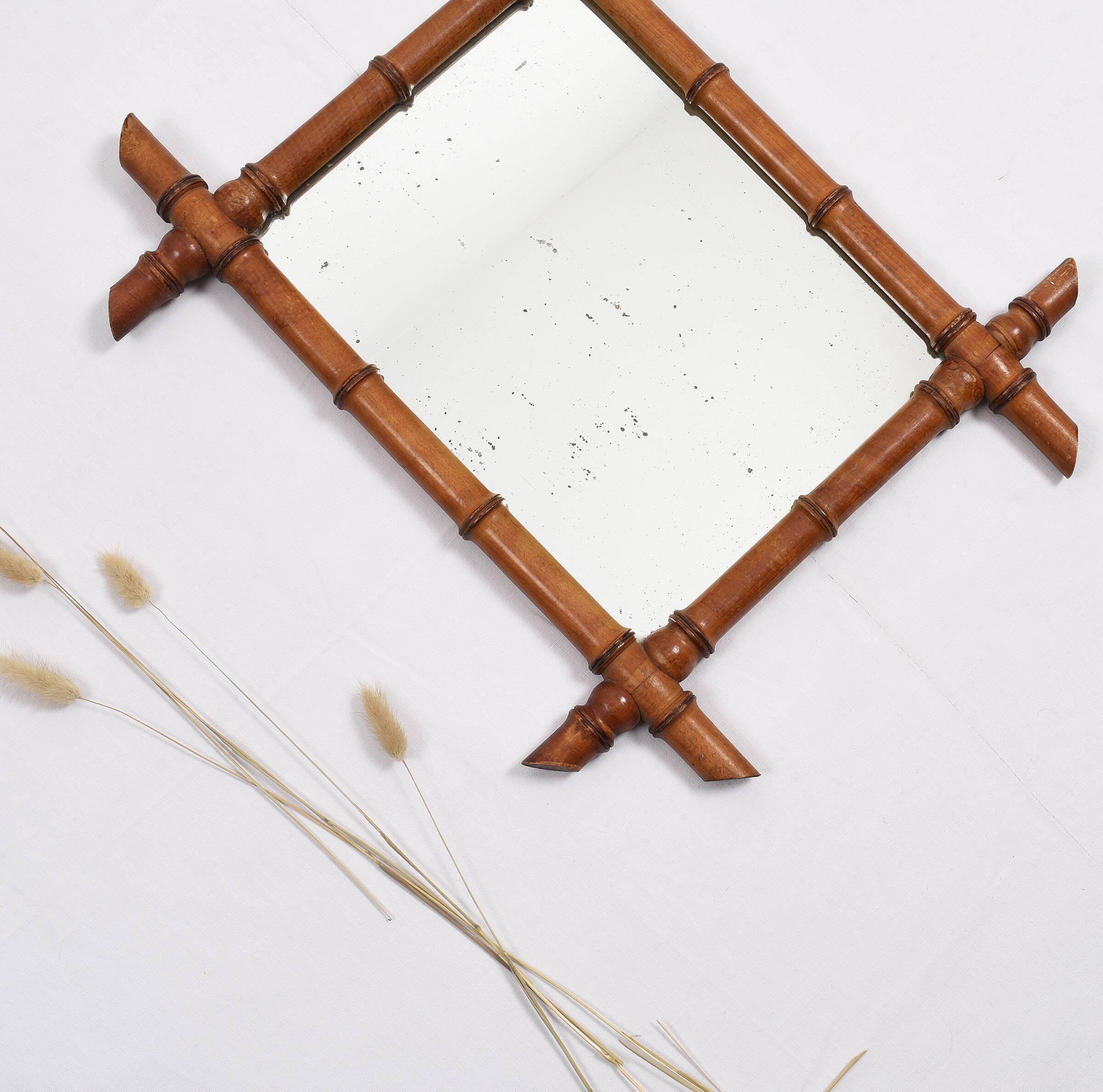 Old turned wooden mirror, bamboo imitation