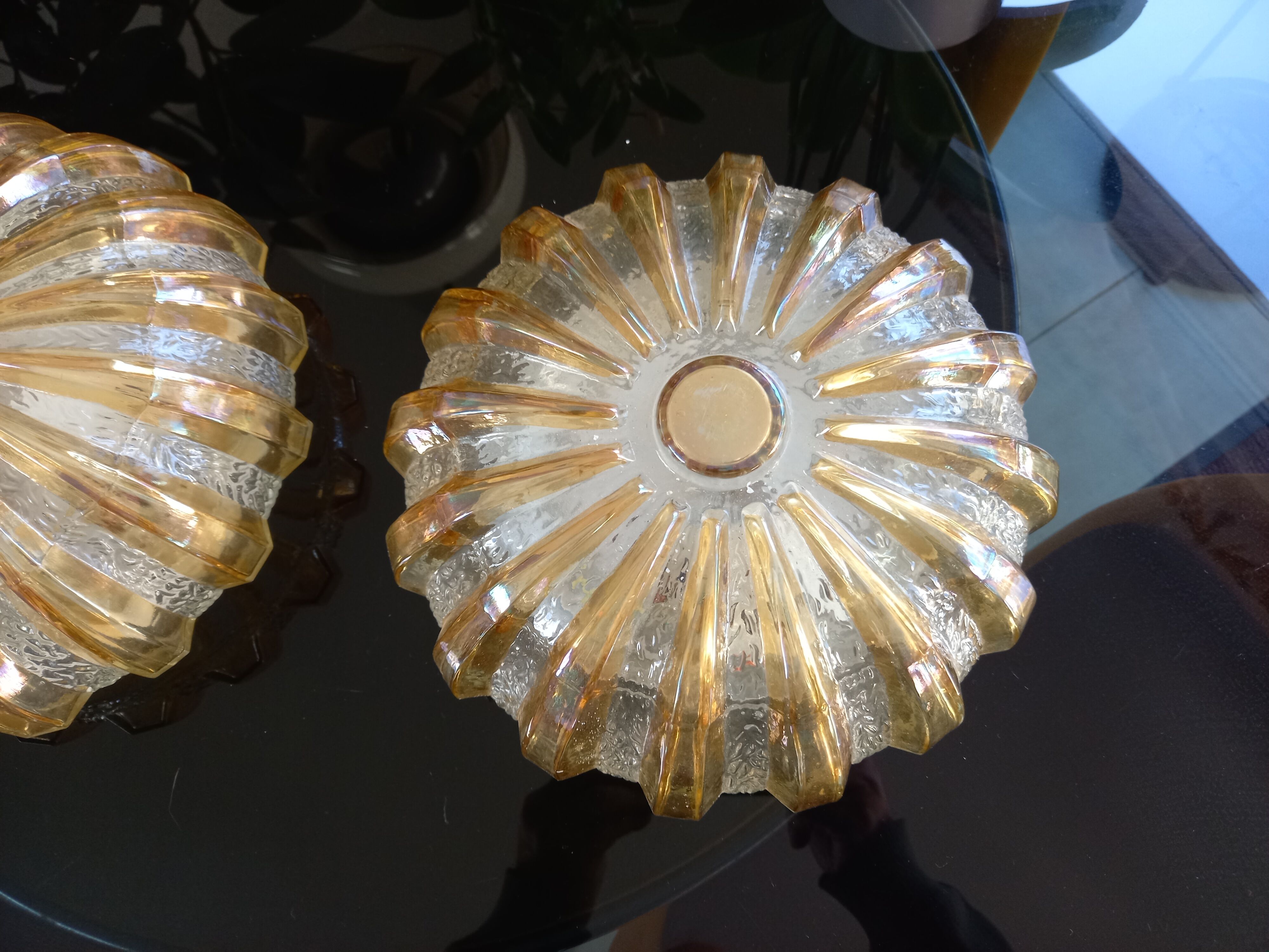 Pair of light fixtures, wall lamps or ceiling lamps 70s