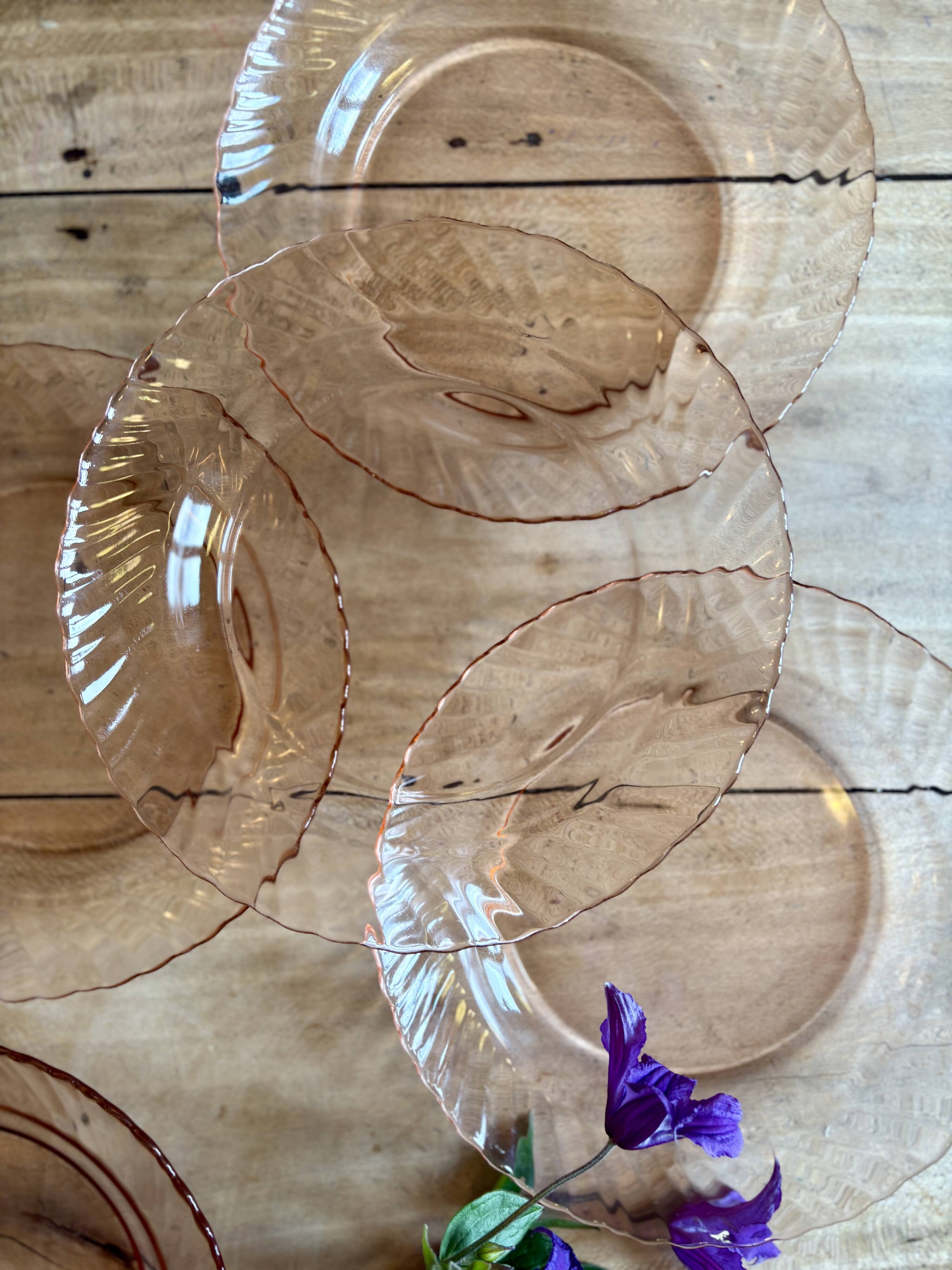 Set of 6 vintage Arcoroc rosaline soup plates