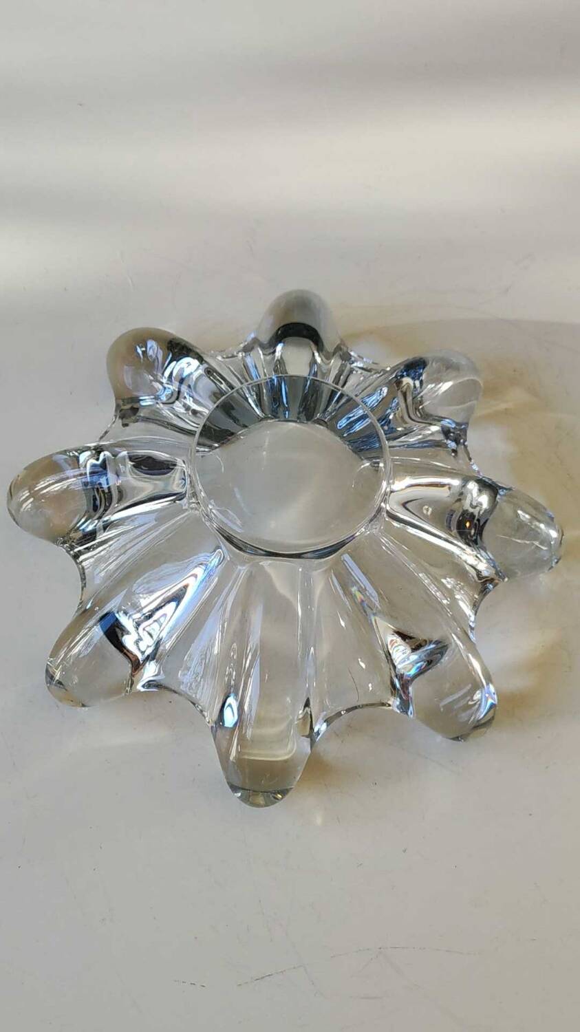 Large pocket organic floral shape/Corolla/Starry. Art Vannes France unsigned. Crystal.