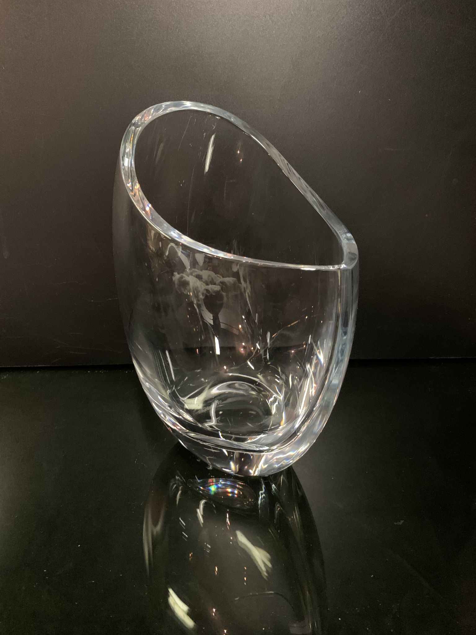 Christofle , vase en verre asymétrique