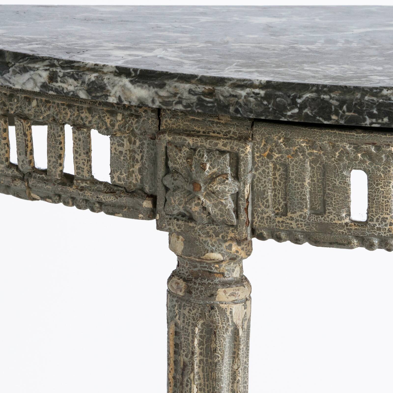 Petite console française du 18ème siècle avec dessus en marbre gris
