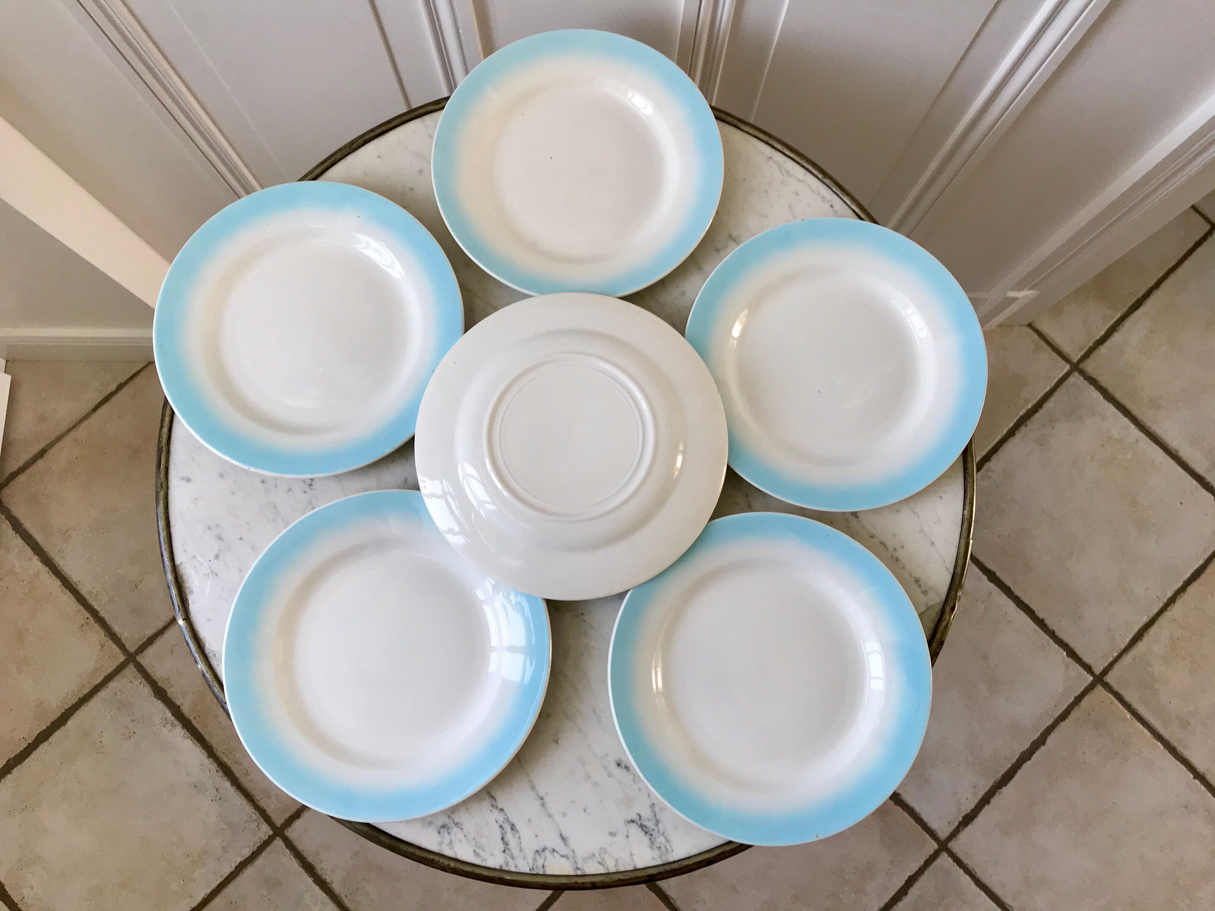 Set of 6 dessert plates sky blue gradient pastel years 40-50