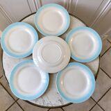 Set of 6 dessert plates sky blue gradient pastel years 40-50