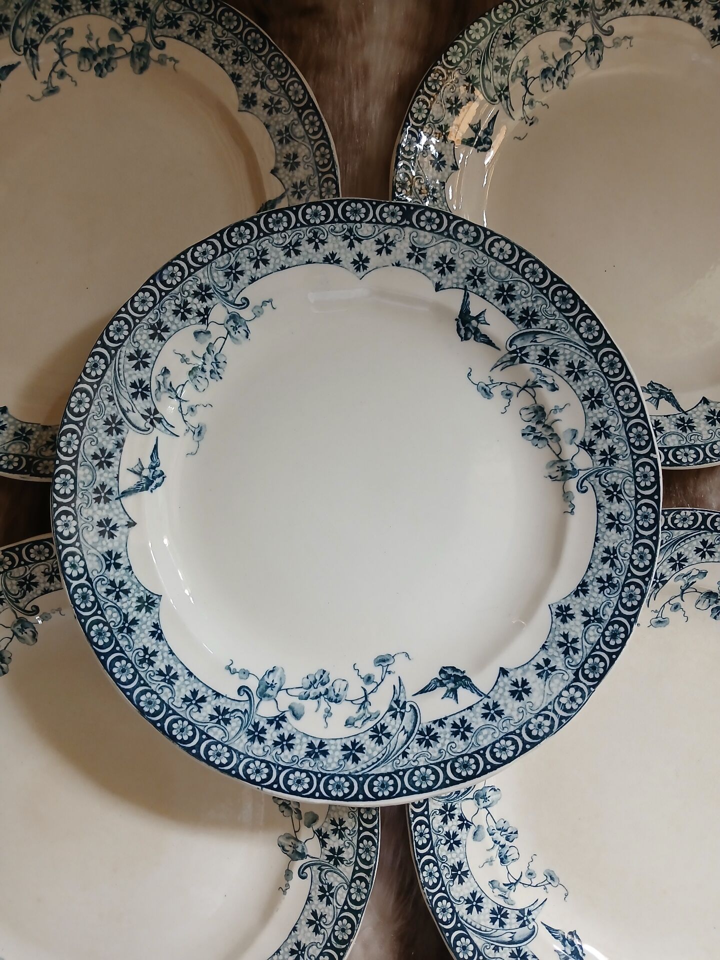 6 antique flat plates in ironstone