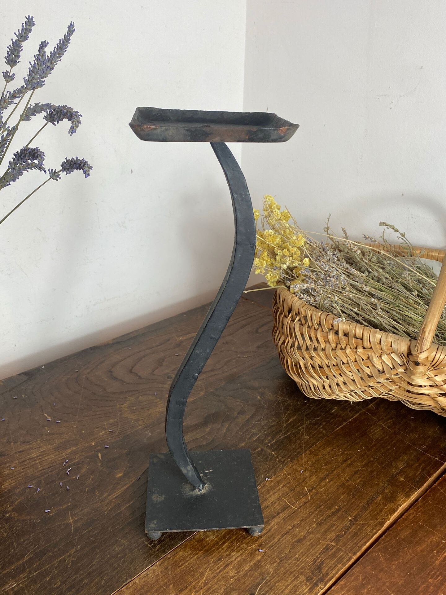 Modernist candlestick in wrought iron