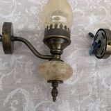 Matching pair of bronze wall sconces oil lamp style