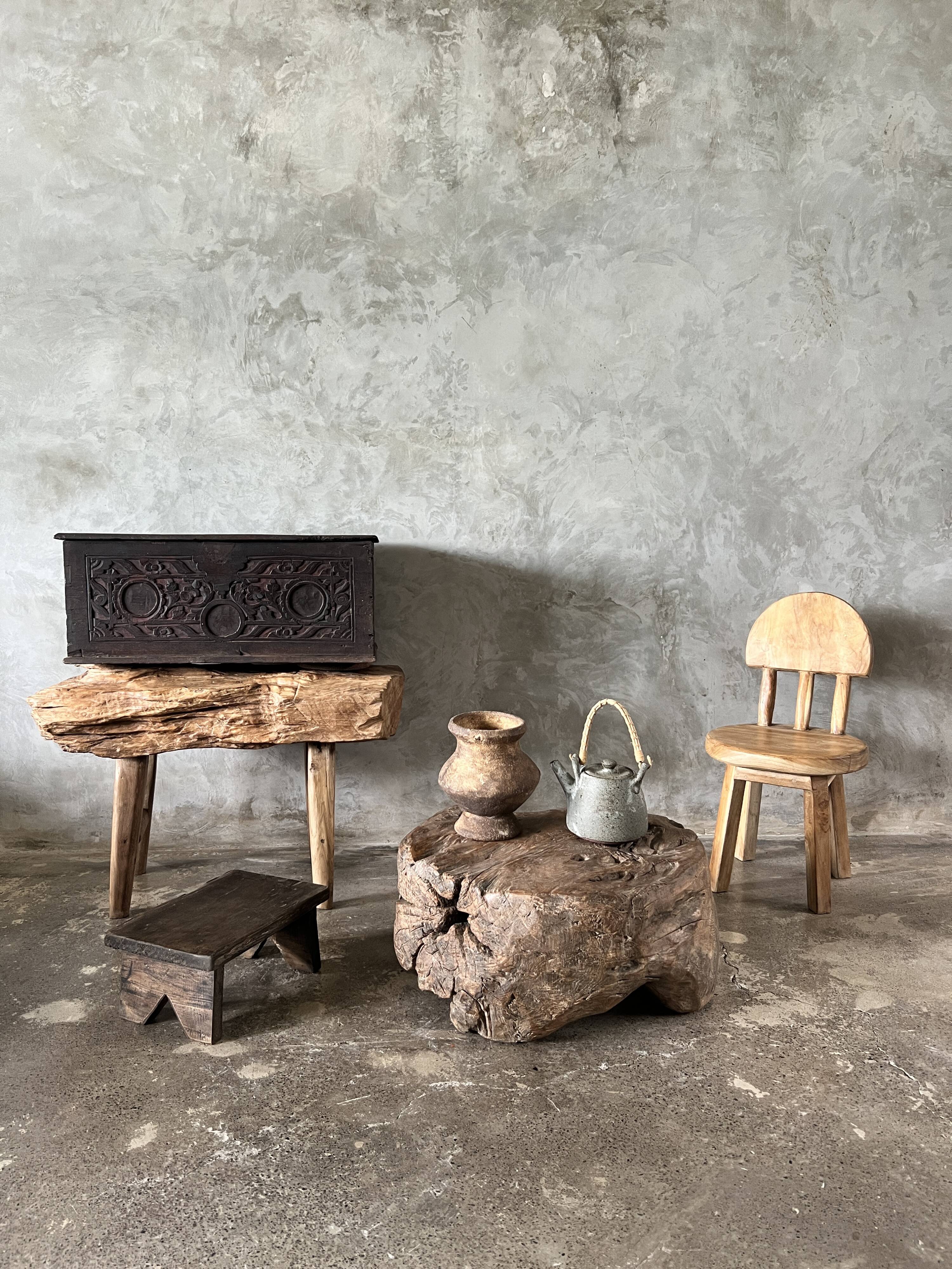 Small child's chair in natural blond teak back with three bars
