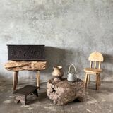 Small child's chair in natural blond teak back with three bars