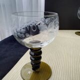6 Alsace white wine glasses with engraved grape cluster decoration